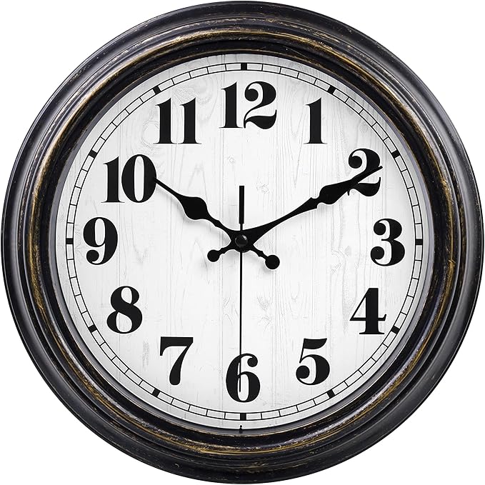 45MinST 12 Inches Retro Wall Clock, Silent Non Ticking Battery Operated Movement, Decor for Home/Wall Decor, Easy to Read, Decorate for Bedroom Living Room Office(Balck Gold)