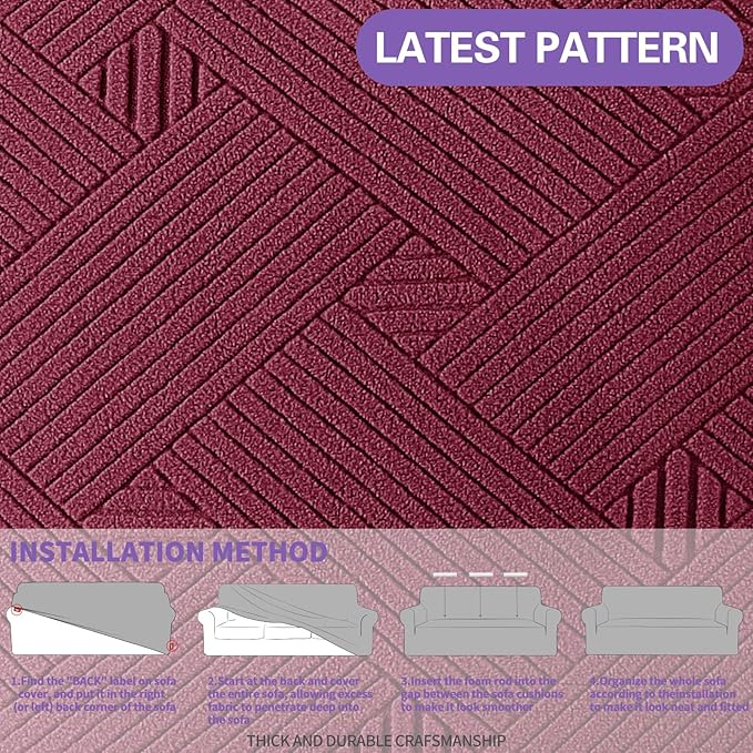 ZNSAYOTX Oversized Super Stretch Couch Cover (92"-115"), New Universal Sofa Covers Comfortable & Durable, Dog Cat Pets Friendly Extra Large Spandex Sofa Slipcovers (Wine Red, XL Sofa)