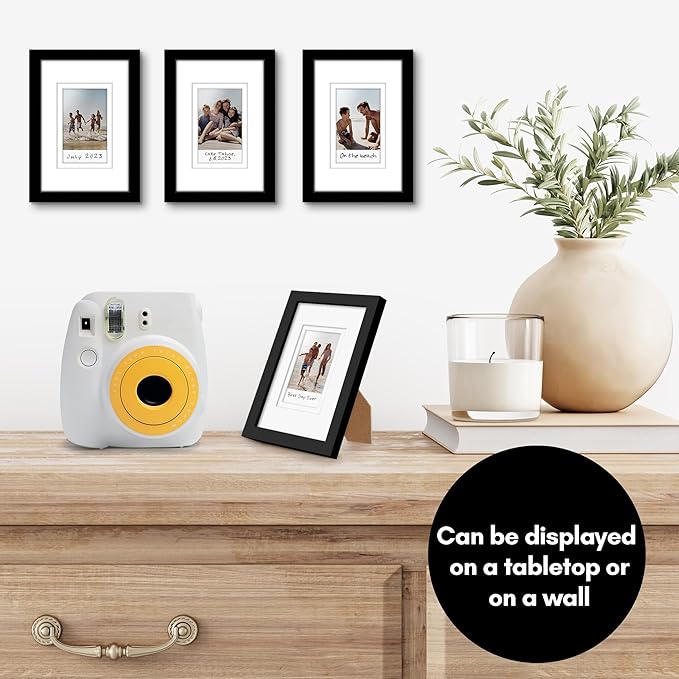 Americanflat 4x6 Picture Frame - Set of 4 - Use as 2x3 Frame with Mat for Instant-Print Photos - Black Mini Picture Frames for Tabletop and Wall Display with Shatter-Resistant Glass