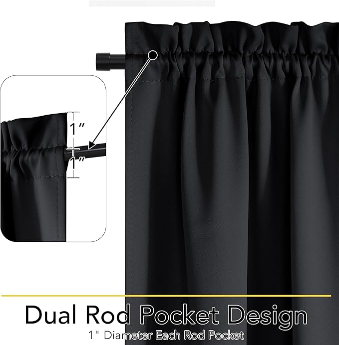 NICETOWN 100% Blackout French Door Curtain,Privacy Thermal Insulated Window Curtain with Adjustable Tieback for Glass Front Sliding Patio Door, 1 Panel, 36W x 72L, Black