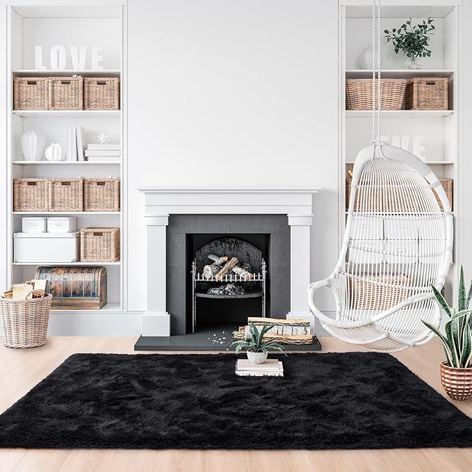 Noahas Large Fluffy Black 5x7 Area Rugs for Living Room Bedroom,Thick Shag Throw Rug,Big Soft Shaggy Bedside Non-Slip Plush Dorm Nursery Kids Carpet