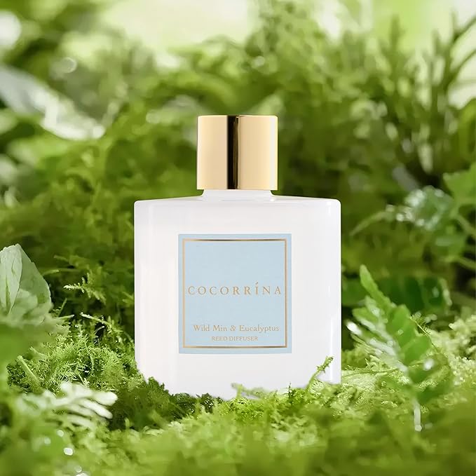 COCORR??NA Reed Diffuser - Wild Mint & Eucalyptus 6.7 Fl.oz Reed Diffuser Set with Sticks & Preserved Baby's Breath, Reed Diffuser for Home Bathroom Shelf Decor