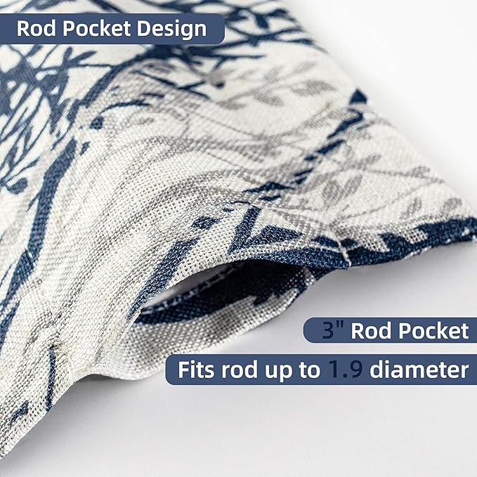 DriftAway Tree Branch Linen Lined Valance Double Layer Thermal Insulated Room Darkening Blackout Valances 3 Inch Rod Pocket Short Window Valance for Living Room Bathroom 52 Inch by 24 Inch Blue