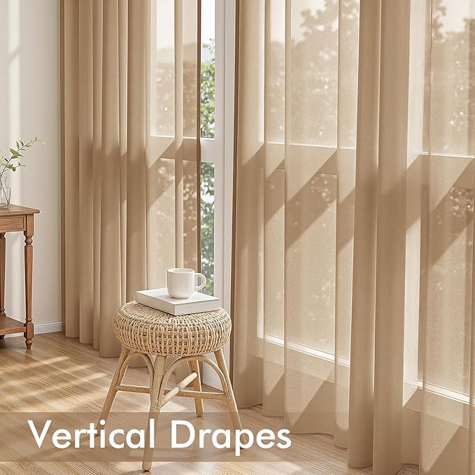 MIULEE Brown Sheer Curtains 72 Inches Long, 4 Panels Set, Rod Pocket Voile Drapes Light Filtering and Semi Transparent, Elegant Window Treatments for Bedroom Living Room,54 x 72 Inches