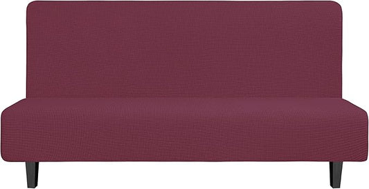 Easy-Going Stretch Futon Slipcover Armless Futon Bed Cover Furniture Protector Without Armrests with Elastic Bottom for Kids, Soft Jacquard Fabric Small Checks (Large, ASH Rose)