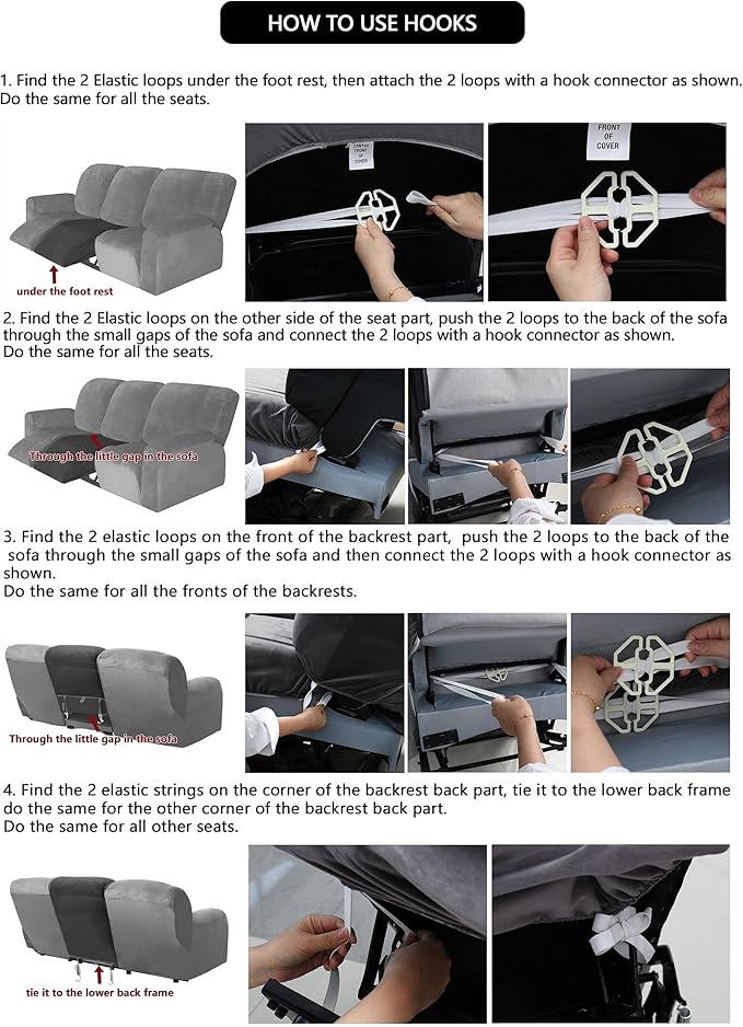 ULTICOR Velvet 8-Pieces Recliner Sofa Covers Stretch Reclining Couch Covers for 3 Cushion Reclining Sofa Slipcovers Furniture Covers Thick Soft Washable (3 Seater Recliner Cover, Deep Teal)