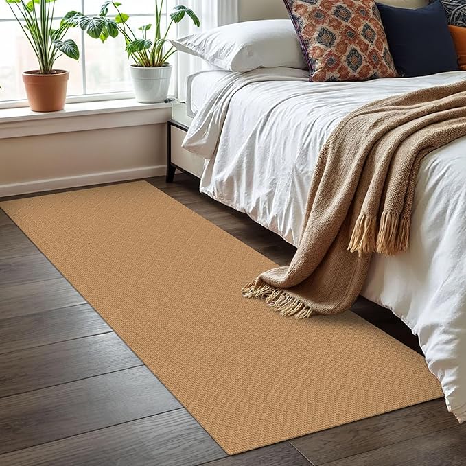 KOZYFLY Washable Runner Rug 2x6 Ft Runners for Hallways Kitchen Braided Cotton Entryway Runner Indoor Runners with Rubber Backing, Floor Carpet for Hallway Kitchen Entryway Bedroom, Warm Tan