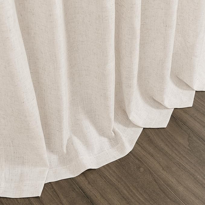 Beige Linen Light Filtering Curtains 96 Inches Long 2 Panels Long Semi Sheer Linen Blended Window Curtains Back Tab Rod Pocket Natural Linen Rustic Farmhouse Drapes for Living Room Bedroom 60x96