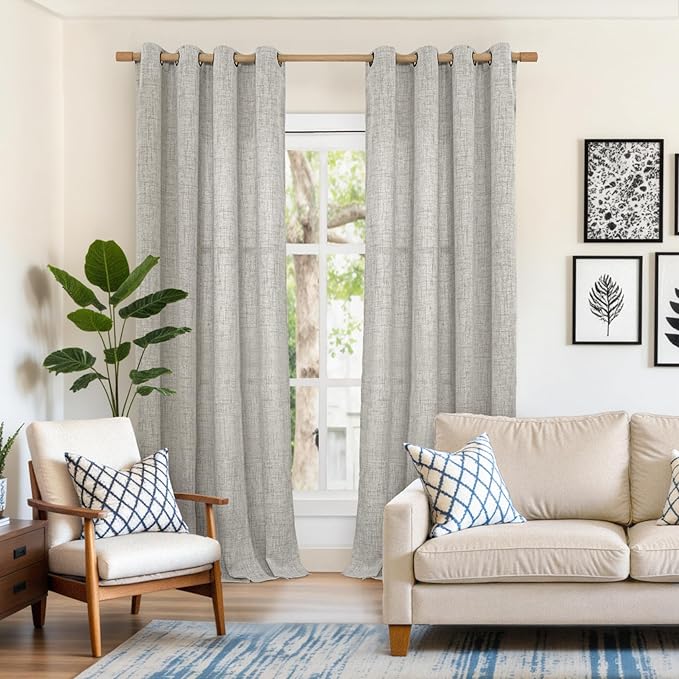 YoungsTex Extra Long Curtains 95 Inch for Living Room, Dark Grey Linen Drapes Privacy Light Filtering with Bronze Grommet for Bedroom Dining Floor Length, 2 Panels, 52 X 95 Inch