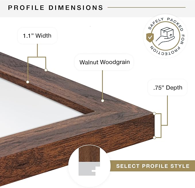 MCS Studio Gallery 16x20 Poster Frame Walnut Woodgrain Engineered Wood, Vertical & Horizontal Wall Hanging Large Picture Frame for Photos, Posters & Art Prints (1-Pack)