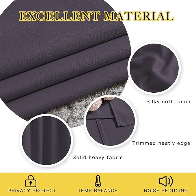 NICETOWN Block Window Curtains 84" Length - Home Fashion Greyish Purple Solid Grommet Room Darkening Window Treatments for Hall Room, 1 Pair, 52" Wide by 84" Long