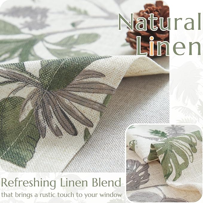 jinchan Linen Valance Double Layer Kitchen Window Curtain Green Leaf on Beige Valance for Living Room Cafe Farmhouse Light Filtering Rustic French Country Curtain 16 Inch Rod Pocket 1 Panel