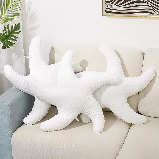 Marble Empire White Starfish Pillow 3-Pack for Couch and Bed, Coastal Decor Throw Pillows, Ocean Beach Theme Accent Pillows for Living Room