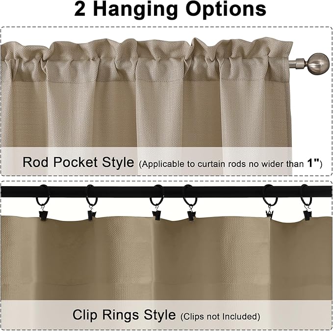Chyhomenyc Camel Curtains - 30 Inch Length, Faux Linen Textured Small Cafe Curtains, Light Filtering for Bathroom Windows, 30x30 Inch, 2PCS
