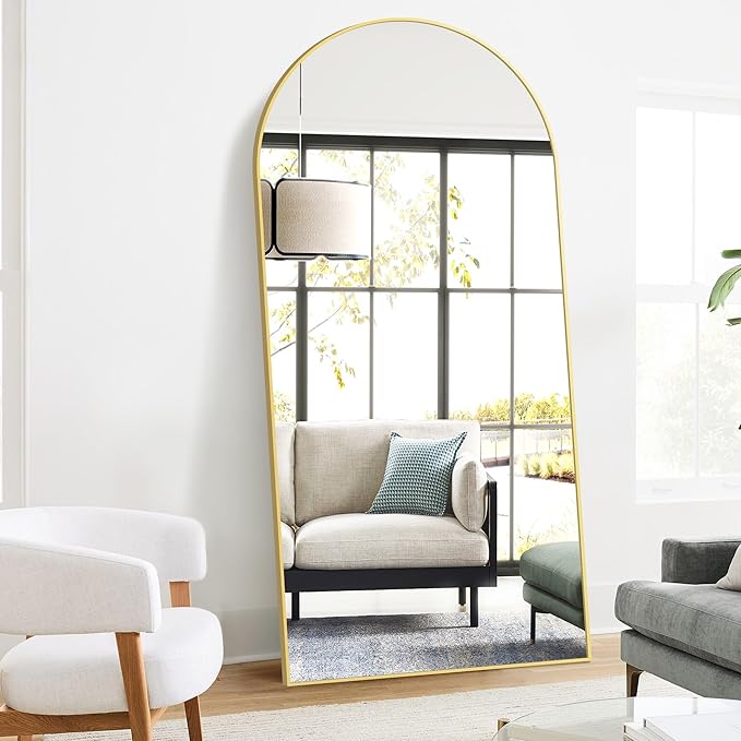 TRAHOME Full Length Arched Mirror, 75"x35" Standing Floor Full Body Mirror for Wall with Aluminum Alloy Frame for Bedroom, Living Room, Dressing Room(Gold)