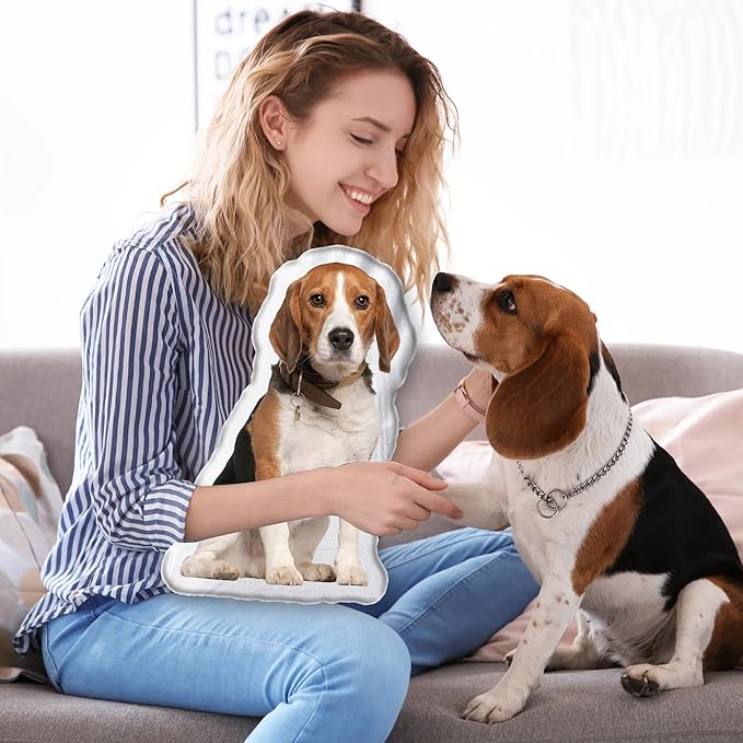 Custom Pet Pillow with Picture, Personalized Photo Dog Cat Face Shaped Pillow, Customized Stuffed Animal Picture Pillows, Double-Sided Print Pillow for Home Sofa Decor Pet Memorial Gifts for Dogs
