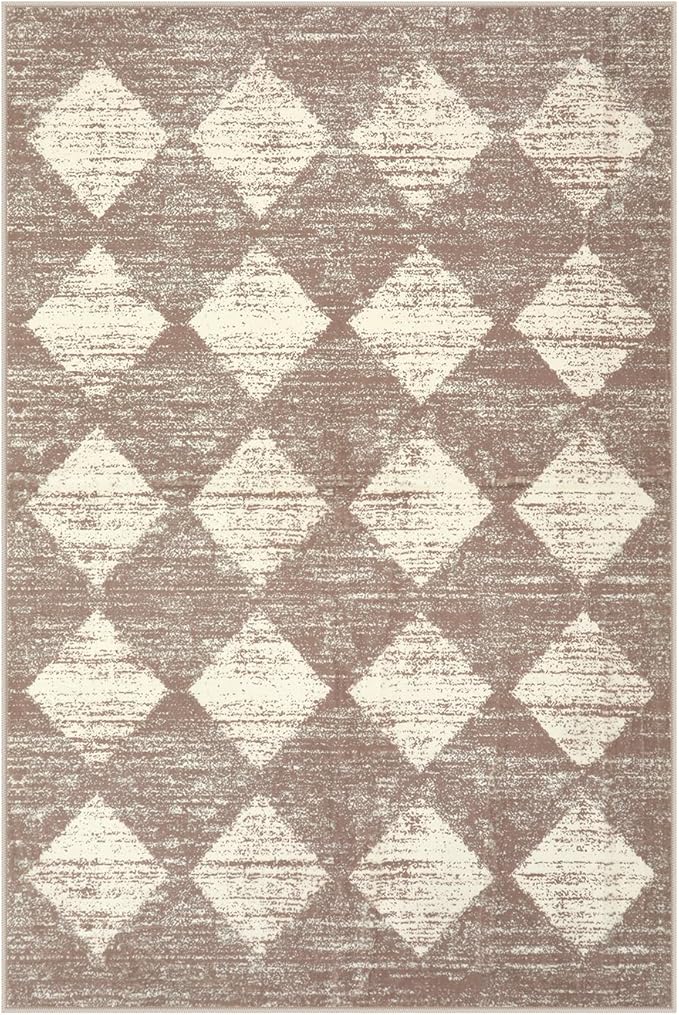 Lahome Zelie Moroccan Treills Area Rug - 2x3 Small Beige Bathroom Rug Door Rugs for Entryway Indoor, Checkered Washable Non Slip Throw Carpet for Bathroom Powder Room Kitchen Bedroom Front Door
