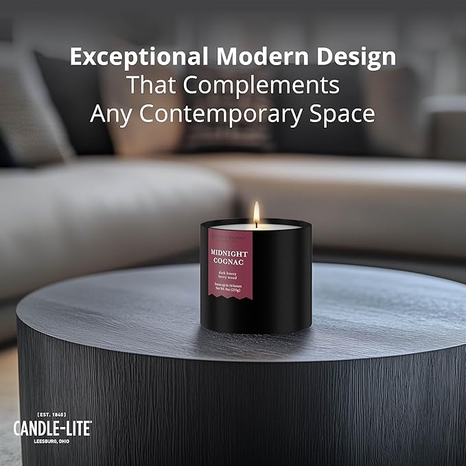 Candle-lite Rugged & Refined Scented Candle for Men, Midnight Cognac, 9 oz Tin, Poured in The USA, Masculine Fragrance, 1-Wick, 58 Hours of Burn Time, Ideal Gift for Man in Your Life & Father's Day