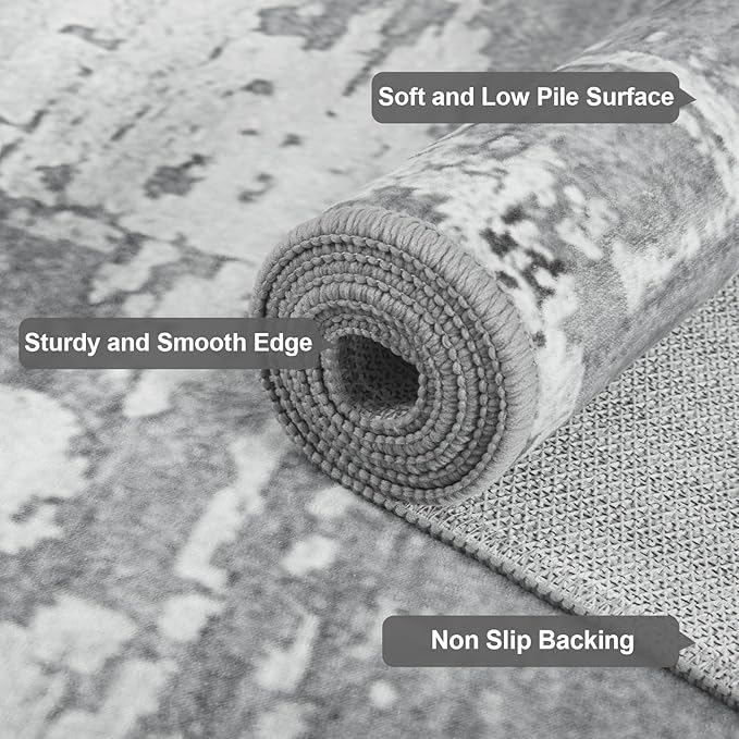 HOMORE 2x8 Runner Rug for Kitchen Hallways Runners Rugs,Grey Long Rug Non Slip Washable Rugs for Entrway Soft Abstract Carpet for Entrance Bedroom Living Room Bathroom