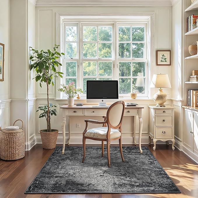 Entryway Rug 3x6 Black Bedroom Area Rug Washable Non Slip Abstract Boho Rugs for Indoor Entry, Kitchen, Classroom, Bathroom, Kids Girls Room, Office, College Dorm Small Carpet