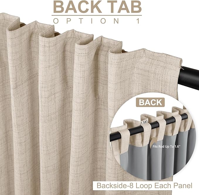 100% Blackout Shield Linen Blackout Curtains for Bedroom 96 Inches Long, Back Tab/Rod Pocket Living Room Drapes, Thermal Insulated Blackout Curtains 1 Panel Set, 100" W x 96" L, Oatmeal