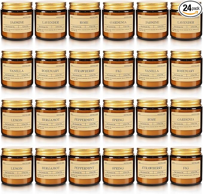 Scented Candle Set 24 Pack (3.05oz Each) - Aromatherapy Candles with Essential Oils, Smokeless Soy Wax Candles in 12 Scents, Gift for Women/Mom, Valentine/Mother's Day/Christmas/Birthday