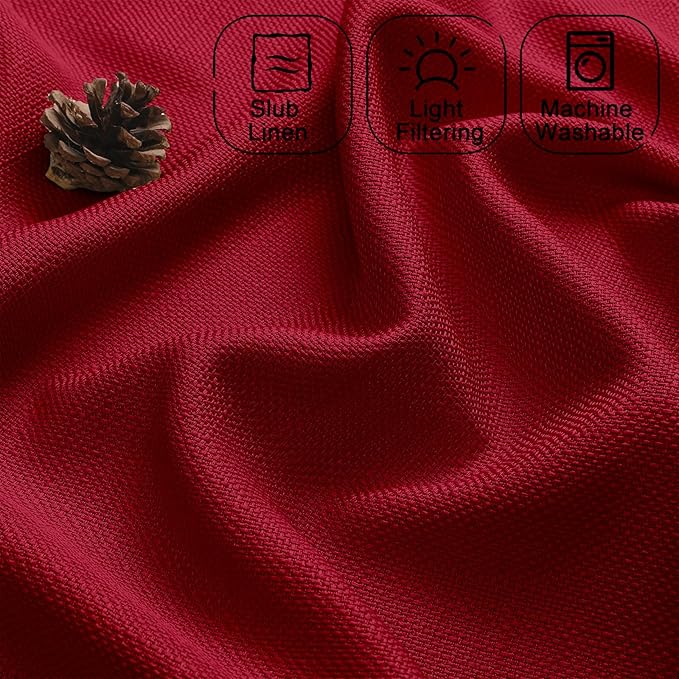 Chyhomenyc Christmas Red Curtains 24 Inch Length, Faux Linen Textured Small Cafe Curtain Tiers, Light Filtering Short Camper Curtain for RV Window Bathroom, 30x24 Inch, 2PCS