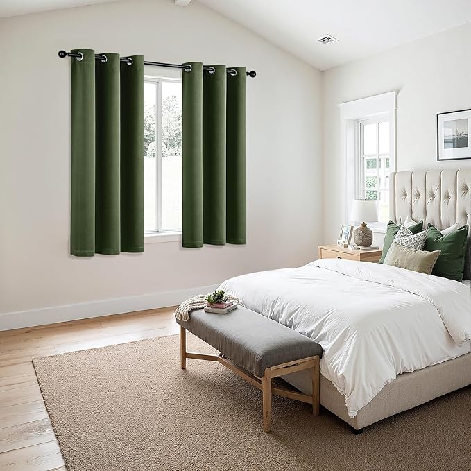MIULEE Olive Green Blackout Curtains for Bedroom Living Room 54 Inches Long 2 Panels, Thermal Insulated Room Darkening Drapes Grommet Noise Reducing Light Blocking Window Treatments 40x54 Inch