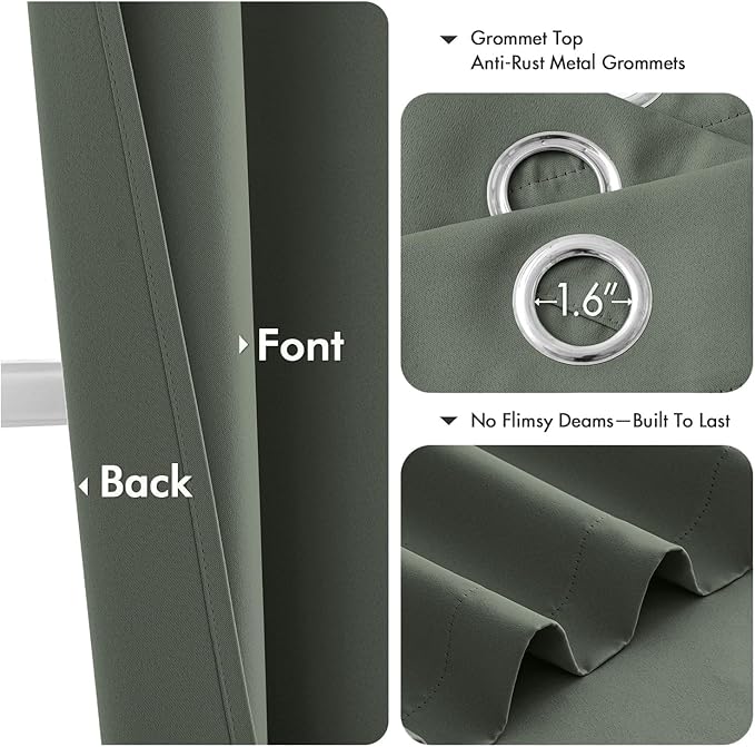 MIULEE Dark Mallard Blackout Curtains for Bedroom Living Room 63 Inches Long 2 Panels, Thermal Insulated Room Darkening Drapes Grommet Noise Reducing Light Blocking Window Treatments 40x63 Inch