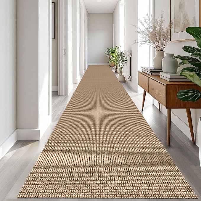 IOHOUZE Washable Exrea Long Hallway Runner Rug 3x20 Non Slip Rubber Backed Kitchen Runner Entryway Runner Indoor, Woven Rugs Floor Carpet for Kitchen Hall Entryway Stair, Orange/Tan/Brown