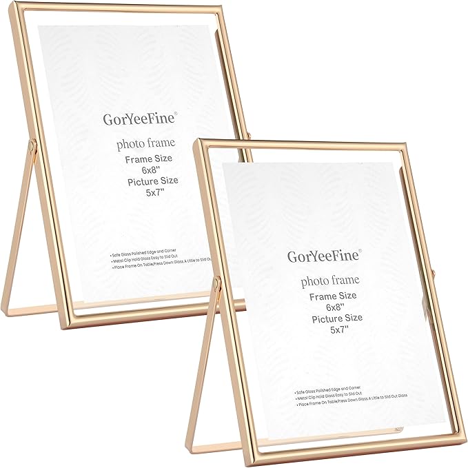Gold 6??8?€??€?Floating Frame 2-Pack For Photo Sizes(3.5x5''4x6''5x7''),Classy Metal Floating Frame 5x7''Tabletop Shelf Photo Frames for Christmas,Wedding Party,Home or Office D??cor