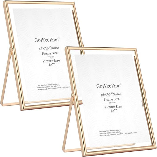 Gold 6??8?€??€?Floating Frame 2-Pack For Photo Sizes(3.5x5''4x6''5x7''),Classy Metal Floating Frame 5x7''Tabletop Shelf Photo Frames for Christmas,Wedding Party,Home or Office D??cor