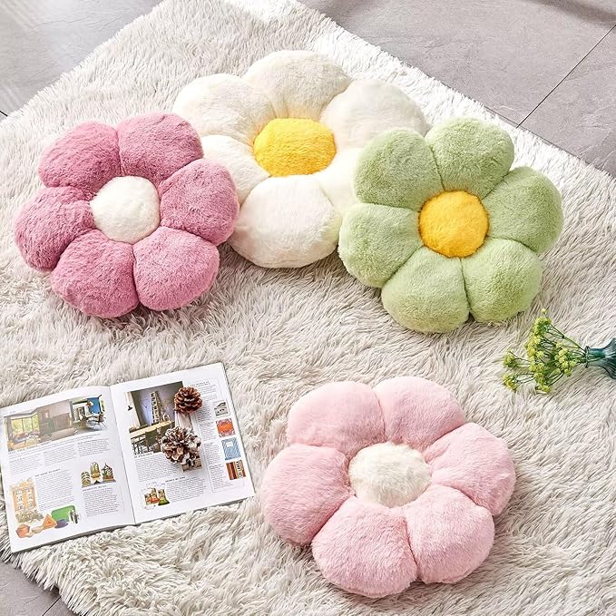Kcvvcr Dusty Rose Flower Shaped Throw Pillow with Faux Rabbit Fur, 14.9" Soft Plush Throw Pillow for Bedroom & Living Room