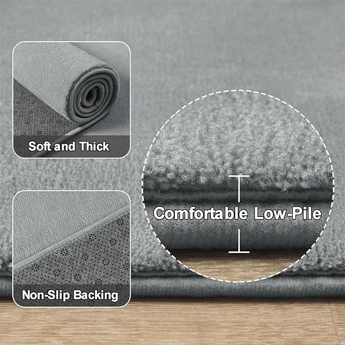 Amearea 4x4 Square Area Rugs for Bedroom Living Room, Modern Grey Thickened Memory Foam Rug, Fluffy Indoor Washable Rug Non Slip Minimalist Carpet for Entryway Kids Boys Girls Dorm Nursery Room Decor