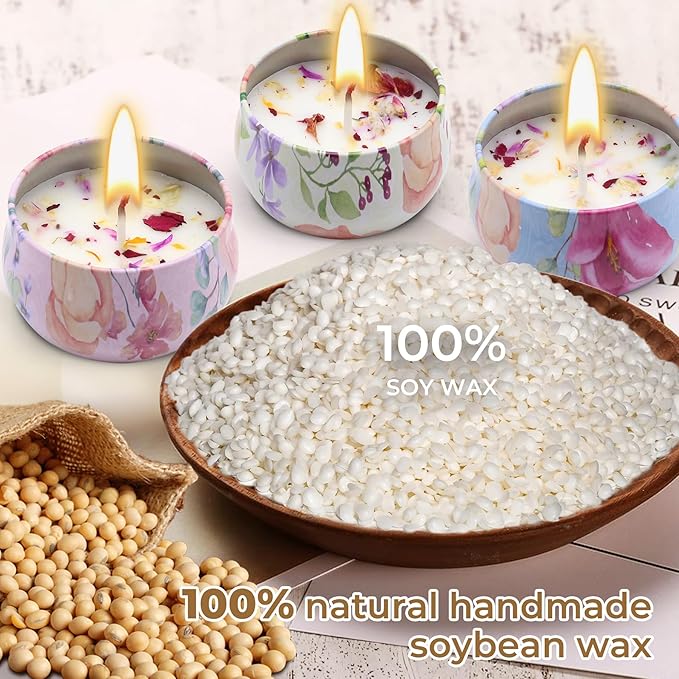 Scented Candles Gift Set for Women Soy Candles 4 Pack Natural Aromatherapy with Dried Flowers in Reusable Tins Relaxation Gift for Birthday Mother's Day Valentine's Day Christmas New Home