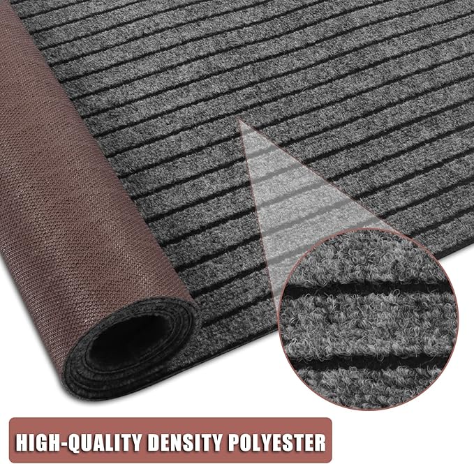 Runner Rug 4 ft x 30 ft Indoor/Outdoor Low Profile, Hallway, Kitchen, Patio, Deck Area, RV, Entryway, Garage, with Non-Slip Rubber Backing, Gray with Black Stripe, Custom