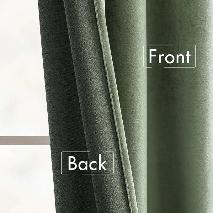 MIULEE Velvet Curtains 63 inches - Luxury Blackout Curtains for Bedroom Living Room Thermal Insulated Super Soft Window Drapes Rod Pocket & Back Tab, Sage Green, W52 x L63 inches, 2 Panels