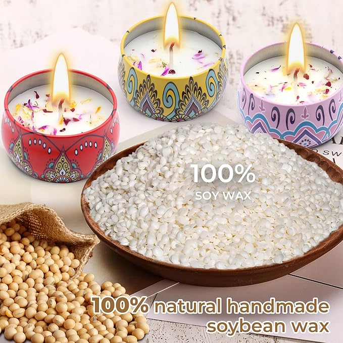 Scented Candles Gift Set for Women Soy Candles 4 Pack Natural Aromatherapy with Dried Flowers in Reusable Tins Relaxation Gift for Birthday Mother's Day Valentine's Day Christmas New Home