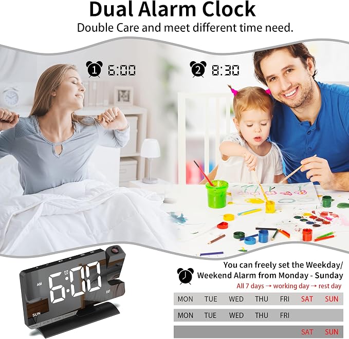 Lamisola Projection Alarm Clock for Bedroom Ceiling, Black Digital Clock - Image 7