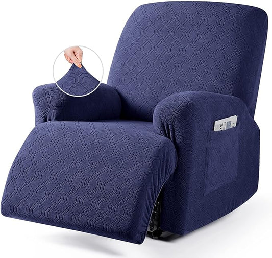VANSOFY Recliner Chair Cover, 3-Pieces Stretch Recliner Covers for Recliner Chair Soft Reclining Chair Slipcover Furniture Protector for Dogs Cats(Navy Blue)