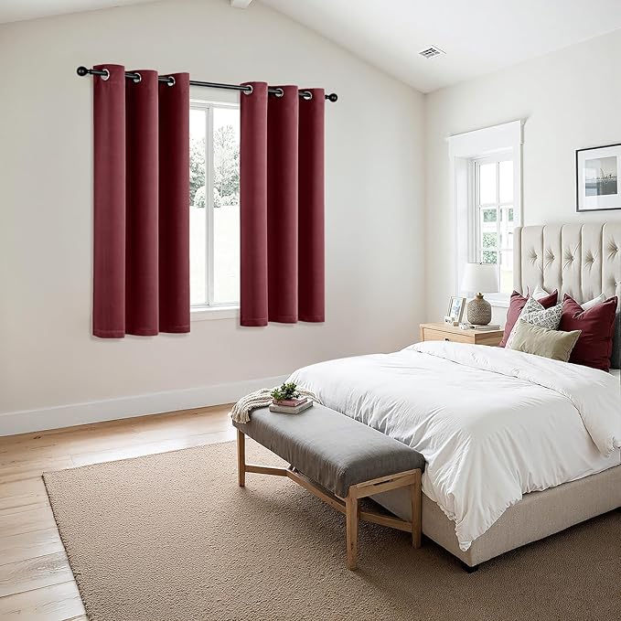 MIULEE Burgundy Red Blackout Curtains for Bedroom Living Room 63 Inches Long 2 Panels, Thermal Insulated Room Darkening Drapes Grommet Noise Reducing Light Blocking Window Treatments 40x63 Inch
