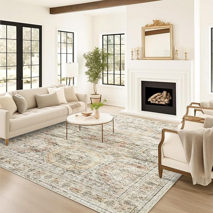 Soalmost 6x9 Area Rug for Living Room Washable 6x9 Non-Slip Modern Rugs for Bedroom Dinning Room Ultra-Thin Indoor Brown Pink
