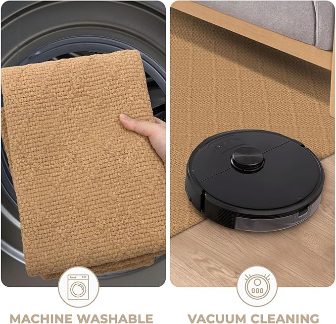 KOZYFLY Washable Runner Rug 2x6 Ft Runners for Hallways Kitchen Braided Cotton Entryway Runner Indoor Runners with Rubber Backing, Floor Carpet for Hallway Kitchen Entryway Bedroom, Warm Tan