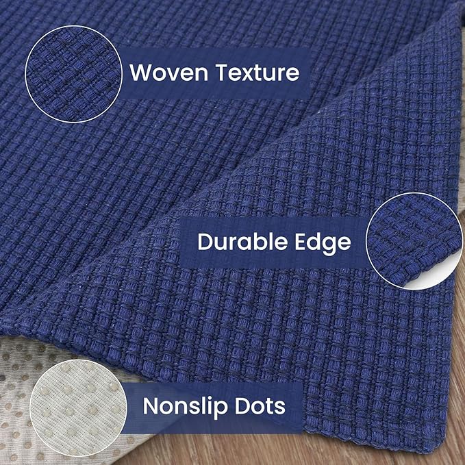 IOHOUZE Washable Runner Rug 3x8 Non Slip Rubber Backed Wide Hallway Runner Entryway Runner Indoor, Kitchen Rugs Woven Floor Carpet for Hall Entrance Bedroom, Royal Blue/Navy