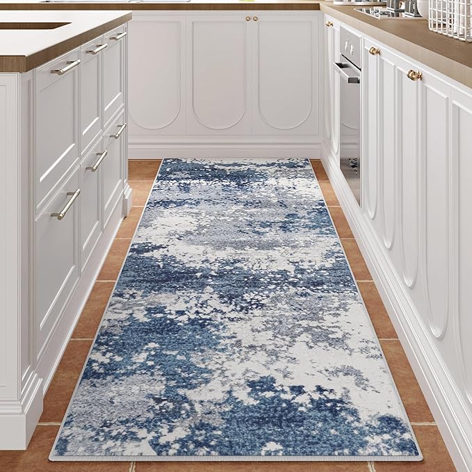 Blue Rug Runners for Hallways Kitchen Non Slip Washable 2x6 Entryway Runner Rugs with Rubber Backing 6ft Long Carpet Runner for Laundry Room Bedroom, Low Pile Stain & Fade Resistant, Abstract Navy