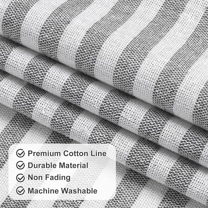 ASPMIZ Farmhouse Valances for Windows, Cotton Linen Kitchen Curtains Valances with Rustic Buttons, Grey Striped Window Valance for Living Room, Boho Valance Curtains for Bathroom, 52 x 18 Inches