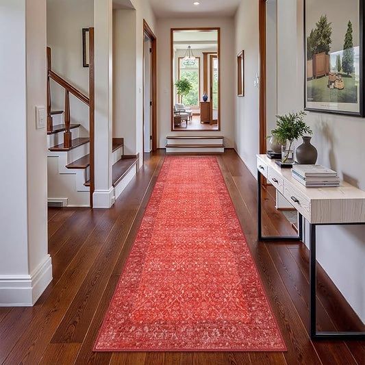 Hedlive Red Runners for Hallways,2.6x10 Washable Kitchen Rug Non Slip, Soft Low Pile Long Runner Rug for Hall Bedroom, Ultra-Thin Floor Carpet for Entryway Party Holiday Decor(2'6"x10', Red)