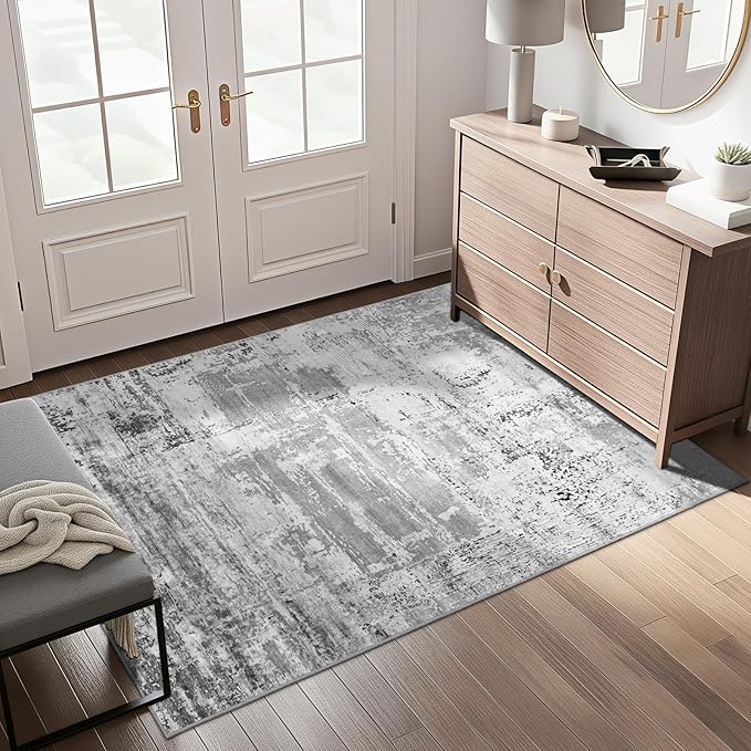 HOMORE Area Rug 3x5 Grey Rugs for Entryway, Small Rug for Bedroom Non Slip Washable Abstract Door Mat 36x60inch for Indoor Entrance, Modern Carepet for Kitchen Floor,Kids Room, Dorm