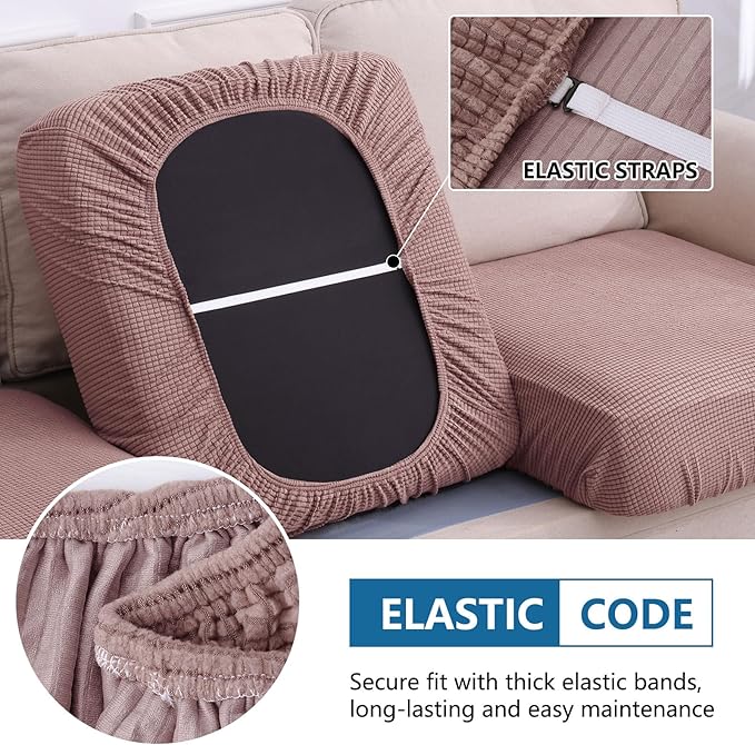 hyha Waterproof Sectional Couch Covers, Non Slip Sofa Couch Cushion Covers L Shape, Thick Stretch Jacquard Fabric, Washable Sofa Slipcovers with Elastic Bottom (1 Piece for Chaise XL, Camel)