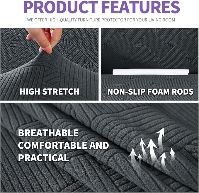 ZNSAYOTX Super Stretch Chair Slipcover (30"-47"), New Striped Sofa Chair Covers for Living Room, Dogs Pet Friendly Anti-Slip Chair Protector Spandex Armchair Slipcovers (Dark Grey, Chair)